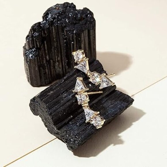 Neiman Marcus 14K Gold Plated Geometric Crawler Earrings - Picture 2 of 5